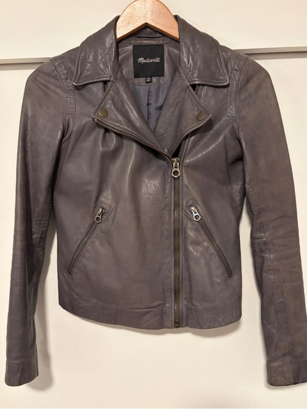Madewell XXS Taupe Gray Leather Moto Jacket